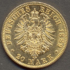 Пруссия 20 марок 1889 года.