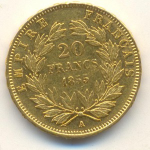 20 франков 1855 год золото.