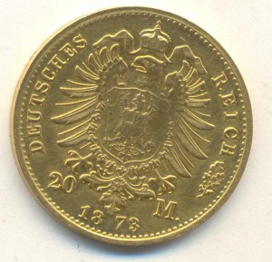 20 марок Баден 1873 год. золото.