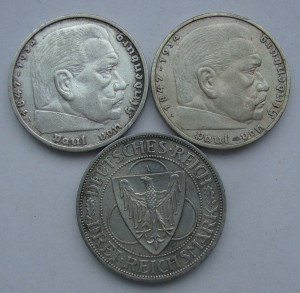 Германия-5 марок 1935г,36г и 3 марки 1930г