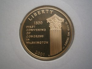 США 5 долларов 2001г.  Конгресс, золото.