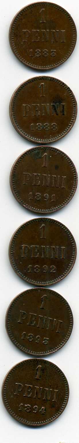 Русско- Финские 1 пенни  Александр III