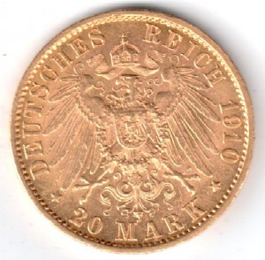 20 марок Пруссия 1910 год.золото.
