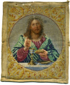 Старинная икона, холст- живопись + шитьё из бисера.