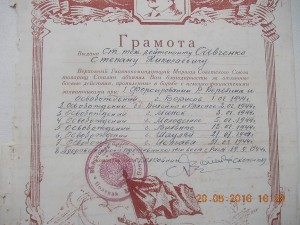Итоговая грамота за города Белоруссии и Прибалтики