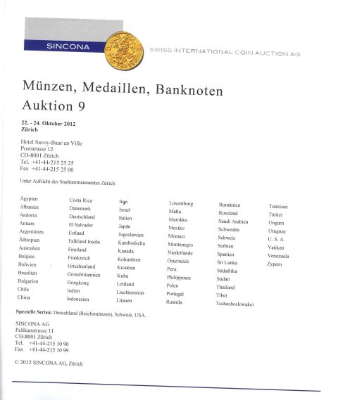 Sincona Numismatic Coins, Medals & Banknotes Auction 9