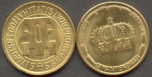 Люксембург 20 франков 1963 и 1964 гг. Золото.