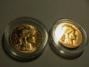 Франция 20 франков золото 6шт разные годы