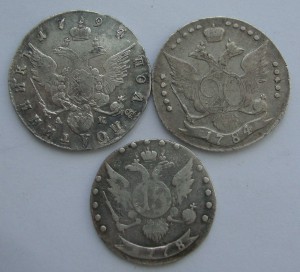 Полуполтинник 1794г,20к 1784г,15к 1778г Екатерина II