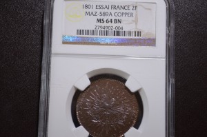 2 франка 1801 пробные NGC MS64