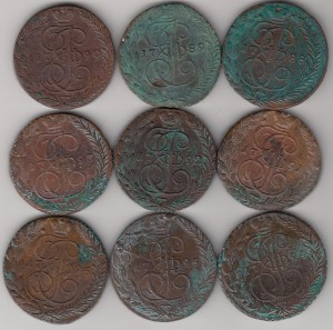 9 пятаков Е2 1788-1796 год.