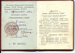 Материнская Слава 2 ст. № 260 702 с документом