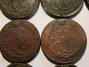 Двенадцать медных пятаков 1783-1794гг.
