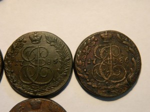 Двенадцать медных пятаков 1783-1794гг.