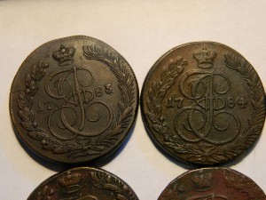 Двенадцать медных пятаков 1783-1794гг.