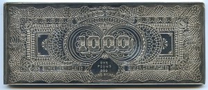 Банкнота 1000$ США, 16 тройских унций серебра 999 пробы.