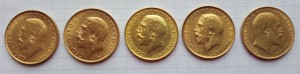 Золото Соверены 5шт