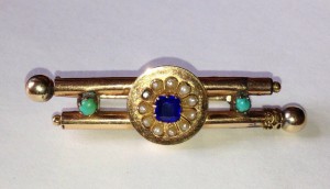 Брошь 56-я проба ЗОЛОТО. Жемчуг. Бирюза. Сапфир?