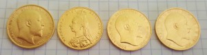 Золото 4 соверена 1904.1905.1907.1892.