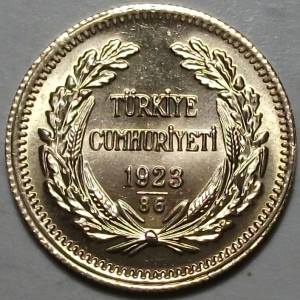 ЗОЛОТАЯ Турецкая монета 1923г. Ankara