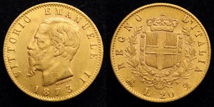 Италия 20 лир 1873г. №2