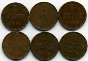 Русско- Финские 1 пенни  Александр III