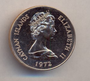 Каймановы острова 25 долларов 1972 года, золото.