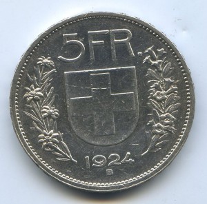 5 франков 1924г. Швейцария.