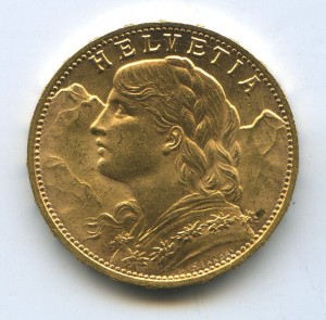 20 франков.  Швейцария, 1927 год.