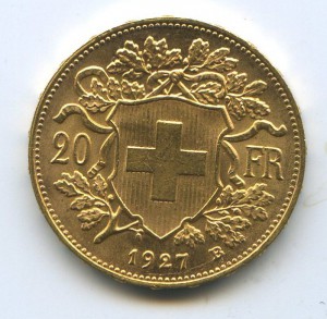 20 франков.  Швейцария, 1927 год.