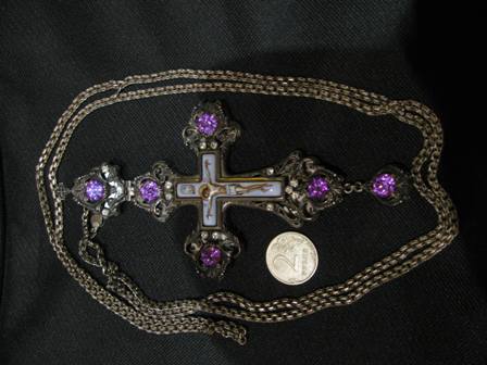 Серебряный поповский крест,эмаль,каменья.