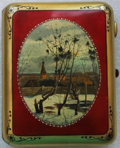 Портсигар 875 пр., с картиной Грачи прилетели Федоскино 1953