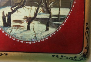 Портсигар 875 пр., с картиной Грачи прилетели Федоскино 1953