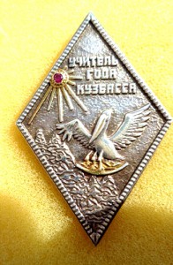 Серебряный знак Учитель года Кузбасса.