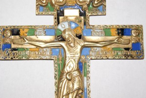 Крест-Распятие 6 эмалей,с датой, орнамент редкий (Хрусталев)