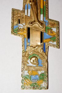 Крест-Распятие 6 эмалей,с датой, орнамент редкий (Хрусталев)