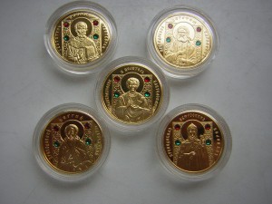 Набор(5шт) монет НБ РБ в золоте(999,9)___ПРАВОСЛАВНЫЕ СВЯТЫЕ