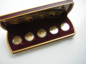 Набор(5шт) монет НБ РБ в золоте(999,9)___ПРАВОСЛАВНЫЕ СВЯТЫЕ