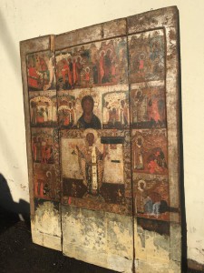 Икона Афанасий Великий с житием в 18 клеймах и обр. Христа