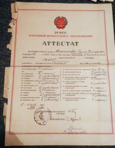 Комплект аттестатов.