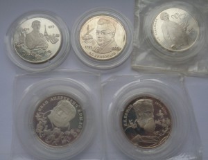 5 монет по 2 руб 1994-95г Аg 500 Proof