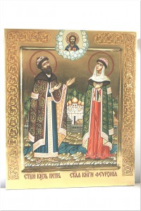 Икона Святые князья Петр и Феврония (киот)