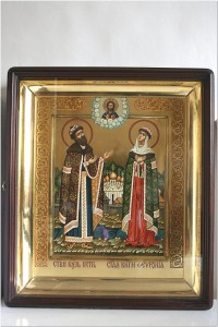Икона Святые князья Петр и Феврония (киот)