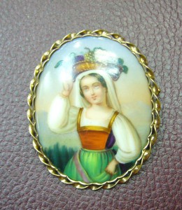 Брошь золото серебро - живопись - 19 в