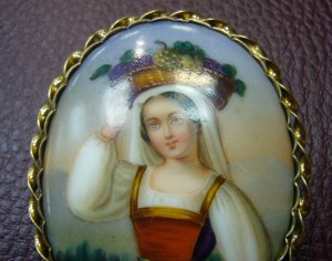 Брошь золото серебро - живопись - 19 в