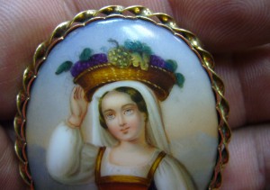 Брошь золото серебро - живопись - 19 в