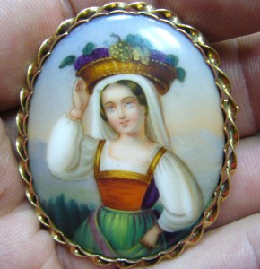 Брошь золото серебро - живопись - 19 в