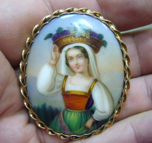 Брошь золото серебро - живопись - 19 в