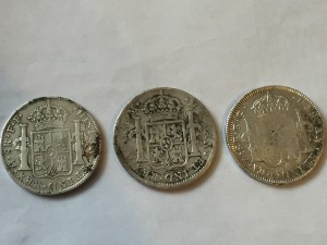 Три монеты серебро Испания колония 1779, 1796, 1821