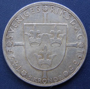 Швеция 5 крон, 1935г.; 500 лет Риксдагу-шведскому парламенту